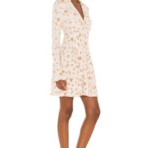 Free People Revolve Mini Dress Good Days Floral Long Bell Sleeve In Cream XS